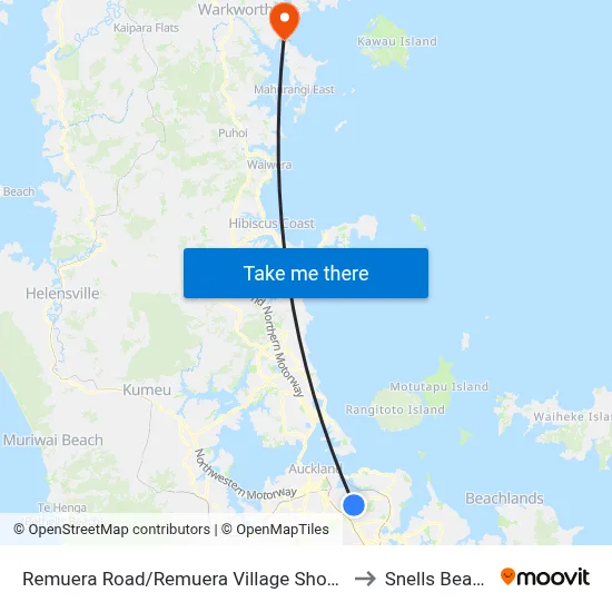 Remuera Road/Remuera Village Shops to Snells Beach map