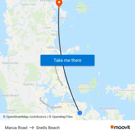 Marua Road to Snells Beach map