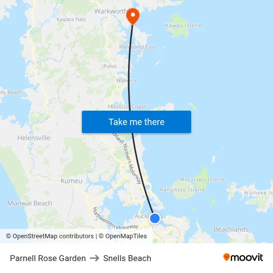 Parnell Rose Garden to Snells Beach map