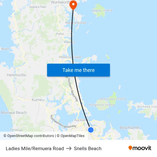 Ladies Mile/Remuera Road to Snells Beach map