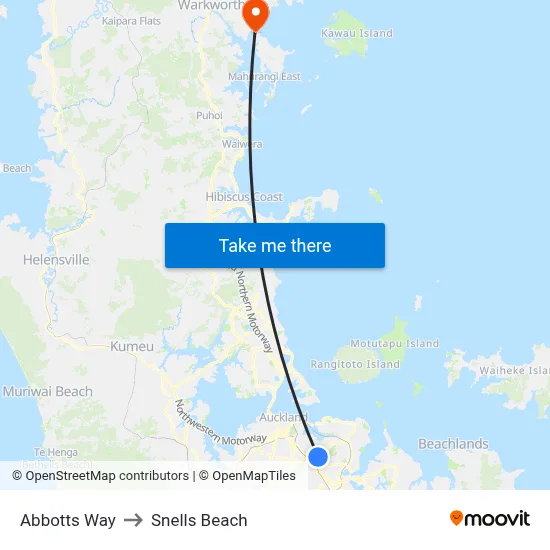 Abbotts Way to Snells Beach map