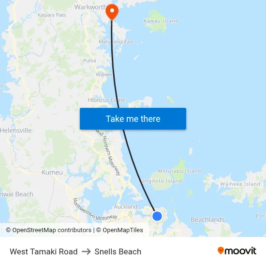 West Tamaki Road to Snells Beach map