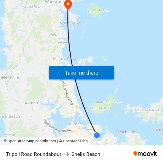 Tripoli Road Roundabout to Snells Beach map