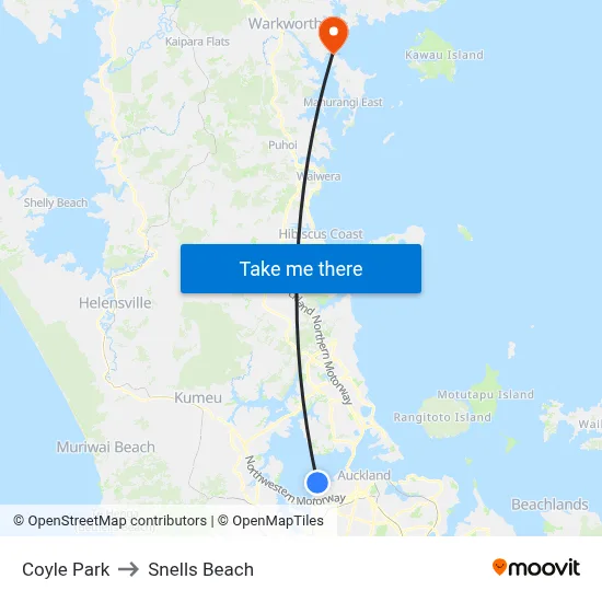 Coyle Park to Snells Beach map
