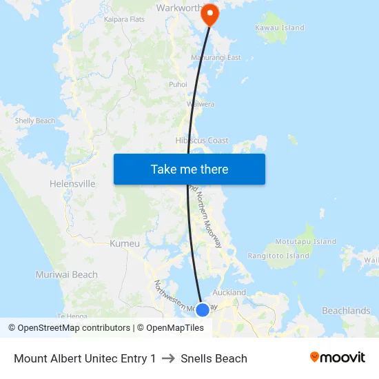 Mount Albert Unitec Entry 1 to Snells Beach map