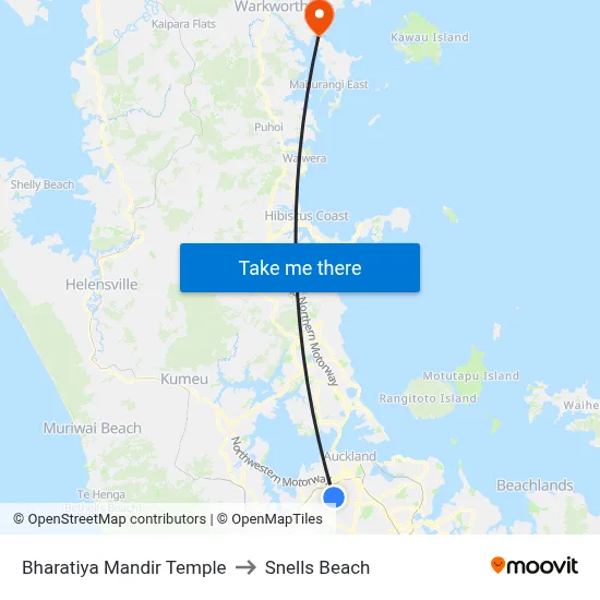 Bharatiya Mandir Temple to Snells Beach map