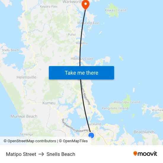 Matipo Street to Snells Beach map