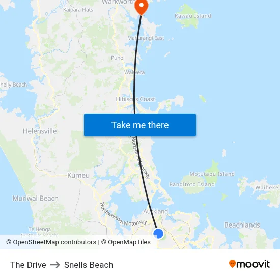 The Drive to Snells Beach map