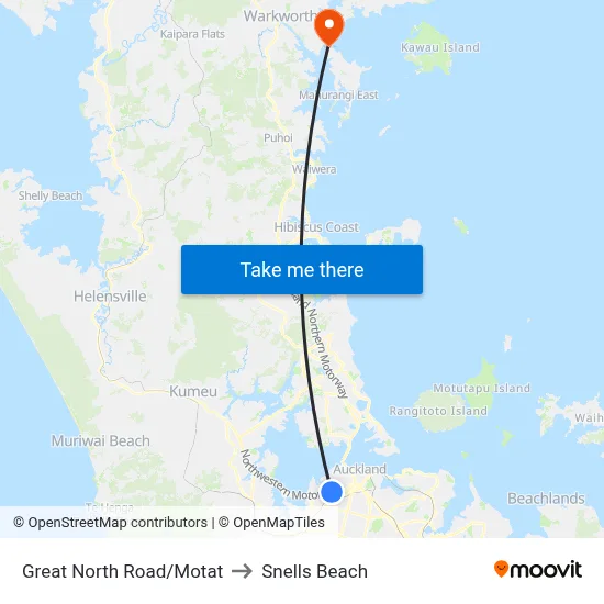 Great North Road/Motat to Snells Beach map