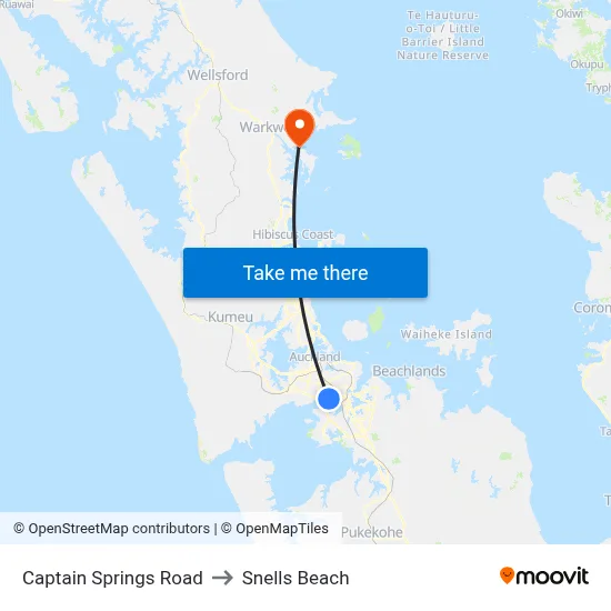 Captain Springs Road to Snells Beach map