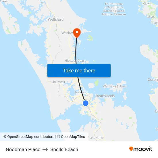 Goodman Place to Snells Beach map