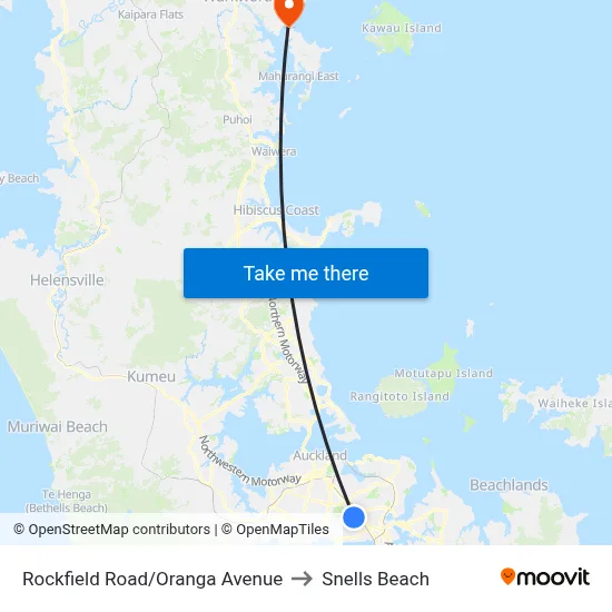 Rockfield Road/Oranga Avenue to Snells Beach map