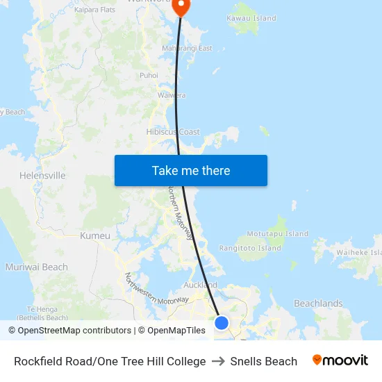 Rockfield Road/One Tree Hill College to Snells Beach map