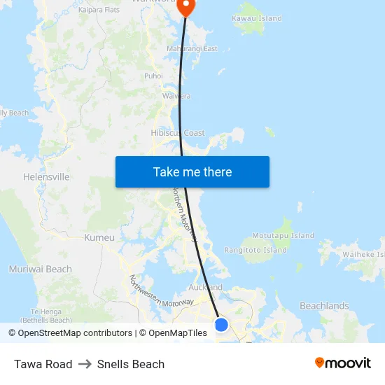 Tawa Road to Snells Beach map