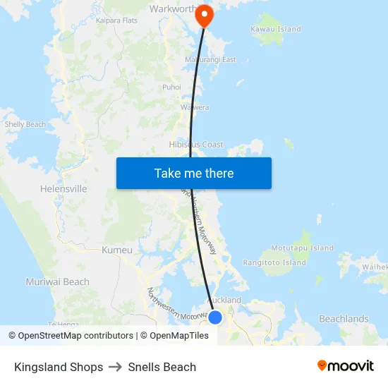Kingsland Shops to Snells Beach map