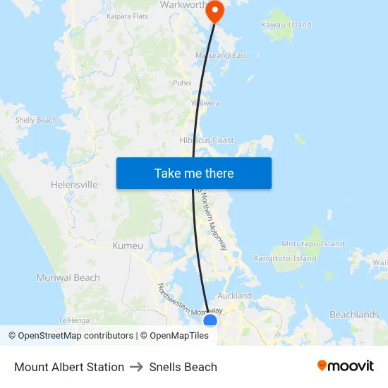 Mount Albert Station to Snells Beach map