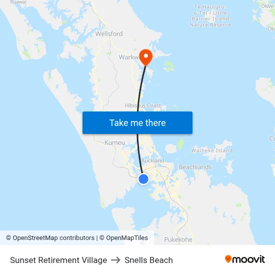 Sunset Retirement Village to Snells Beach map