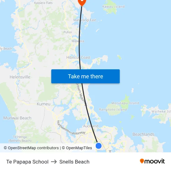 Te Papapa School to Snells Beach map
