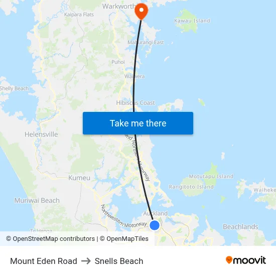 Mount Eden Road to Snells Beach map