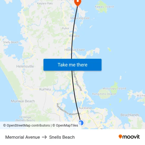 Memorial Avenue to Snells Beach map