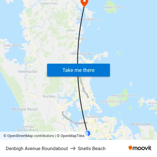 Denbigh Avenue Roundabout to Snells Beach map