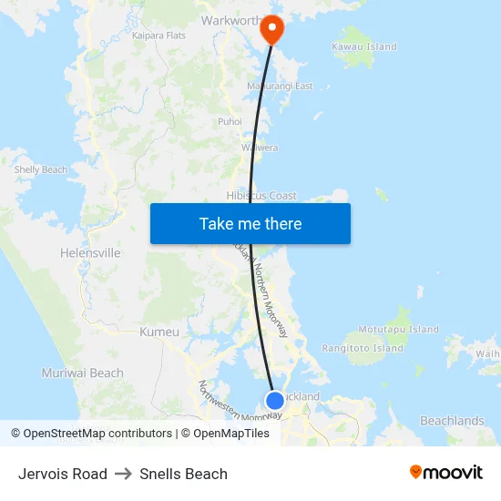 Jervois Road to Snells Beach map