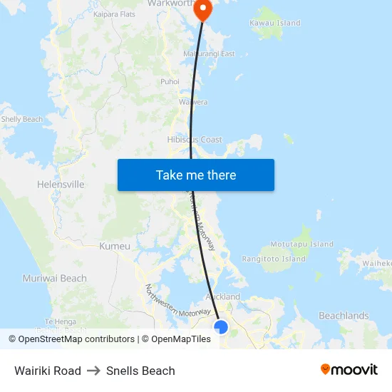 Wairiki Road to Snells Beach map
