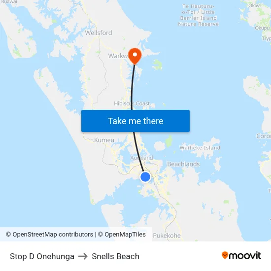 Stop D Onehunga to Snells Beach map