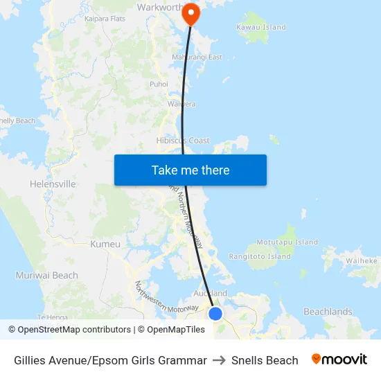 Gillies Avenue/Epsom Girls Grammar to Snells Beach map