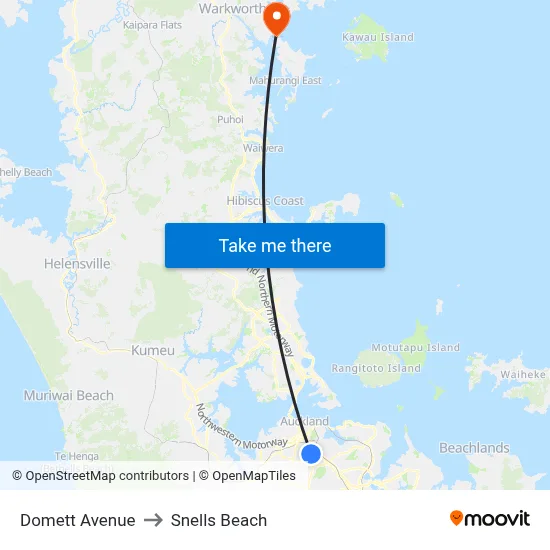 Domett Avenue to Snells Beach map