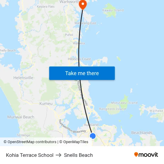 Kohia Terrace School to Snells Beach map