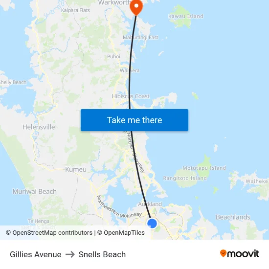 Gillies Avenue to Snells Beach map