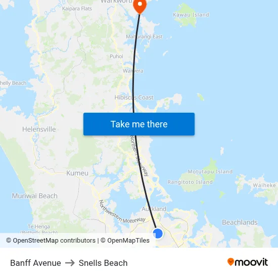 Banff Avenue to Snells Beach map
