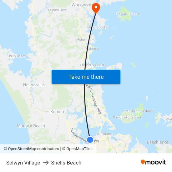 Selwyn Village to Snells Beach map