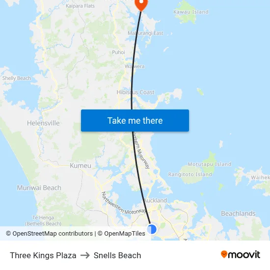 Three Kings Plaza to Snells Beach map