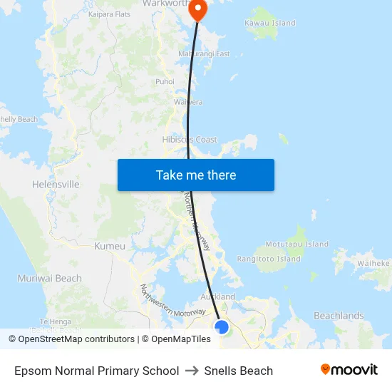 Epsom Normal Primary School to Snells Beach map