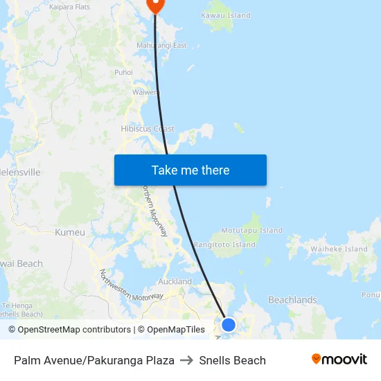 Palm Avenue/Pakuranga Plaza to Snells Beach map