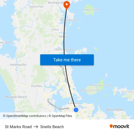 St Marks Road to Snells Beach map