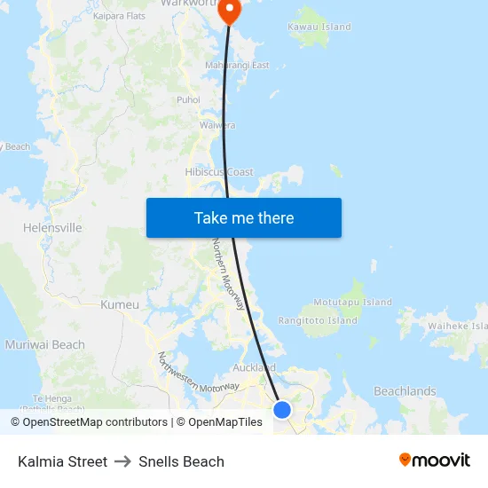 Kalmia Street to Snells Beach map