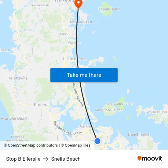 Stop B Ellerslie to Snells Beach map