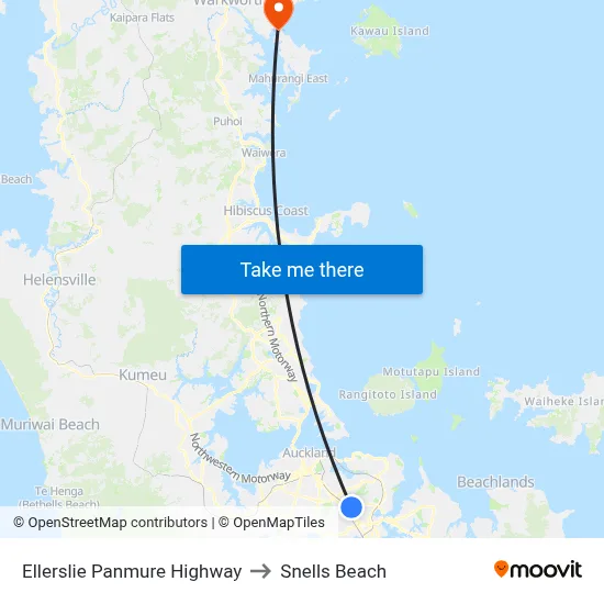 Ellerslie Panmure Highway to Snells Beach map