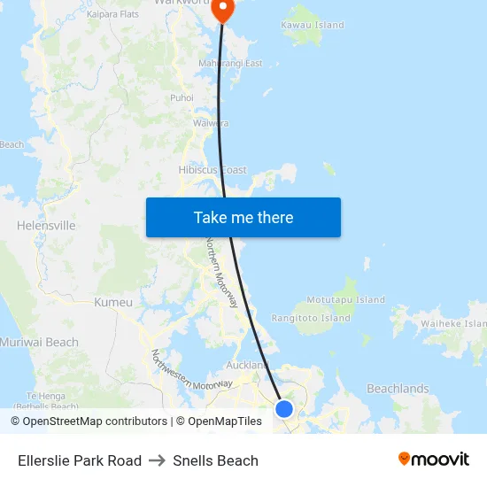 Ellerslie Park Road to Snells Beach map