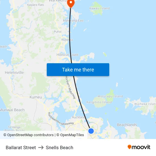 Ballarat Street to Snells Beach map