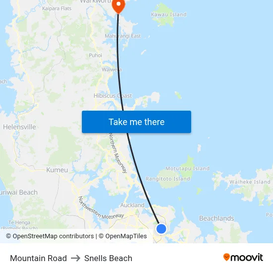 Mountain Road to Snells Beach map