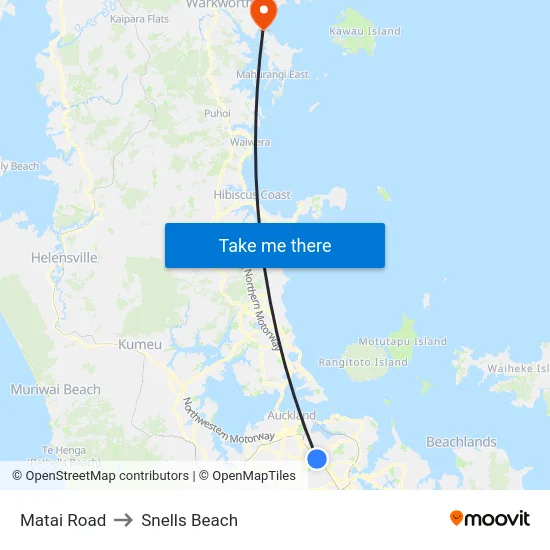 Matai Road to Snells Beach map