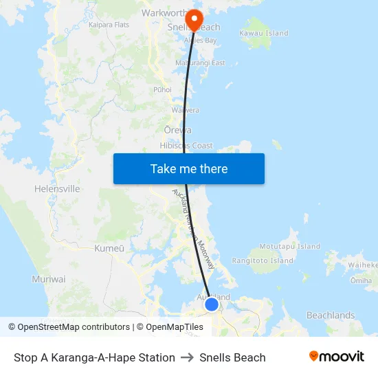 Stop A Karanga-A-Hape Station to Snells Beach map