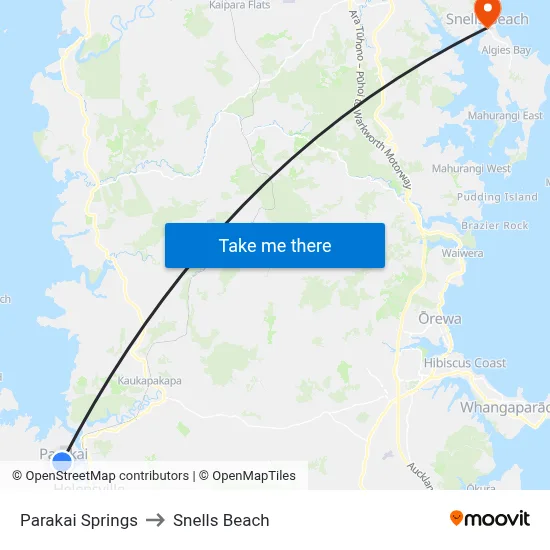 Parakai Springs to Snells Beach map