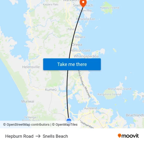 Hepburn Road to Snells Beach map