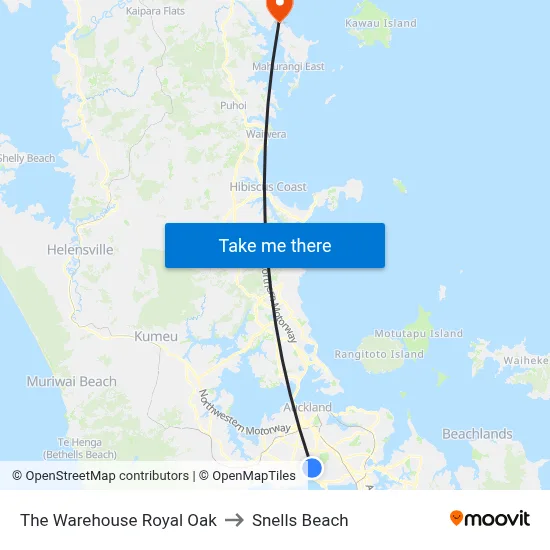 The Warehouse Royal Oak to Snells Beach map