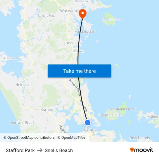 Stafford Park to Snells Beach map